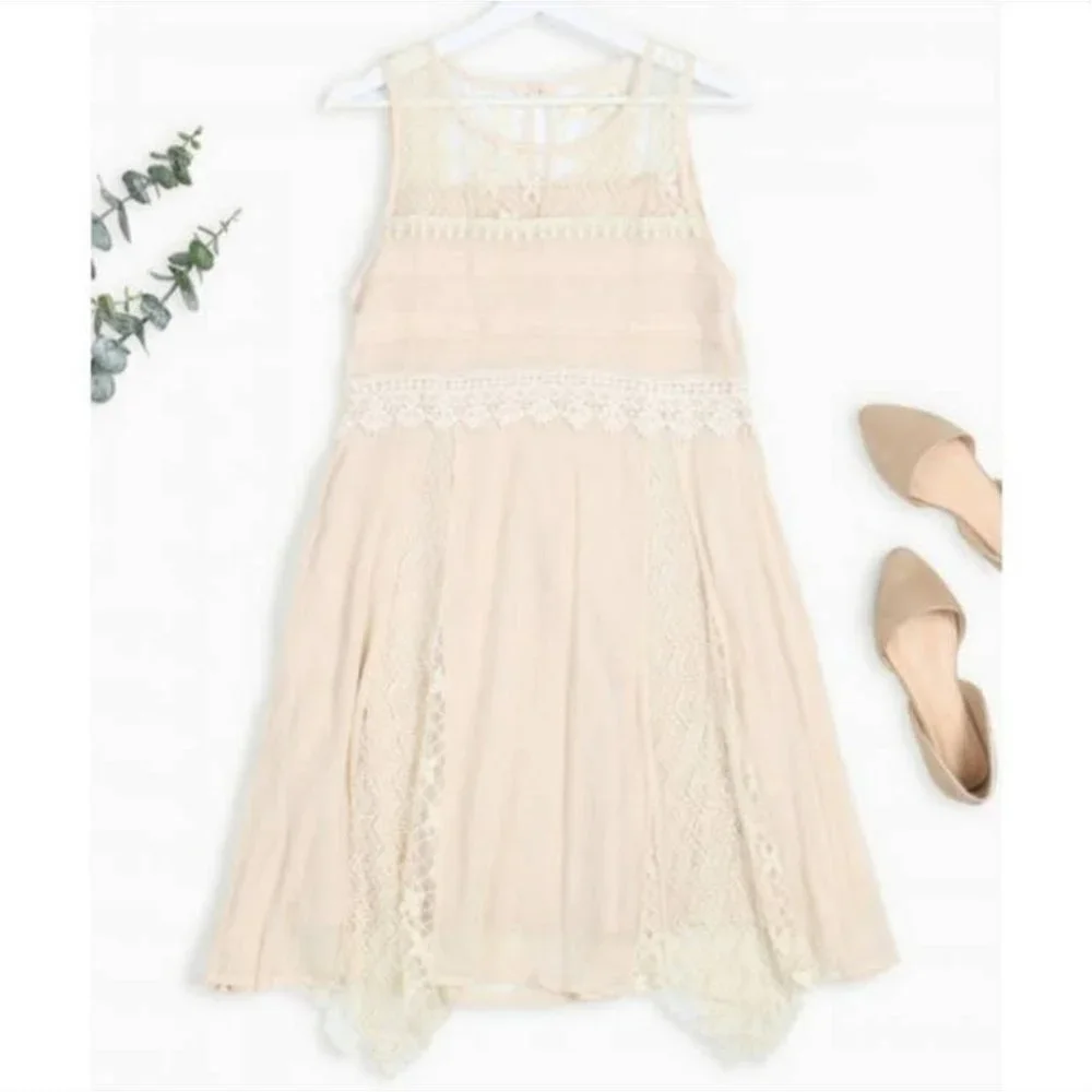SALE A'reve handmade lace detailed asymmetric dress cream - Picture 2 of 8